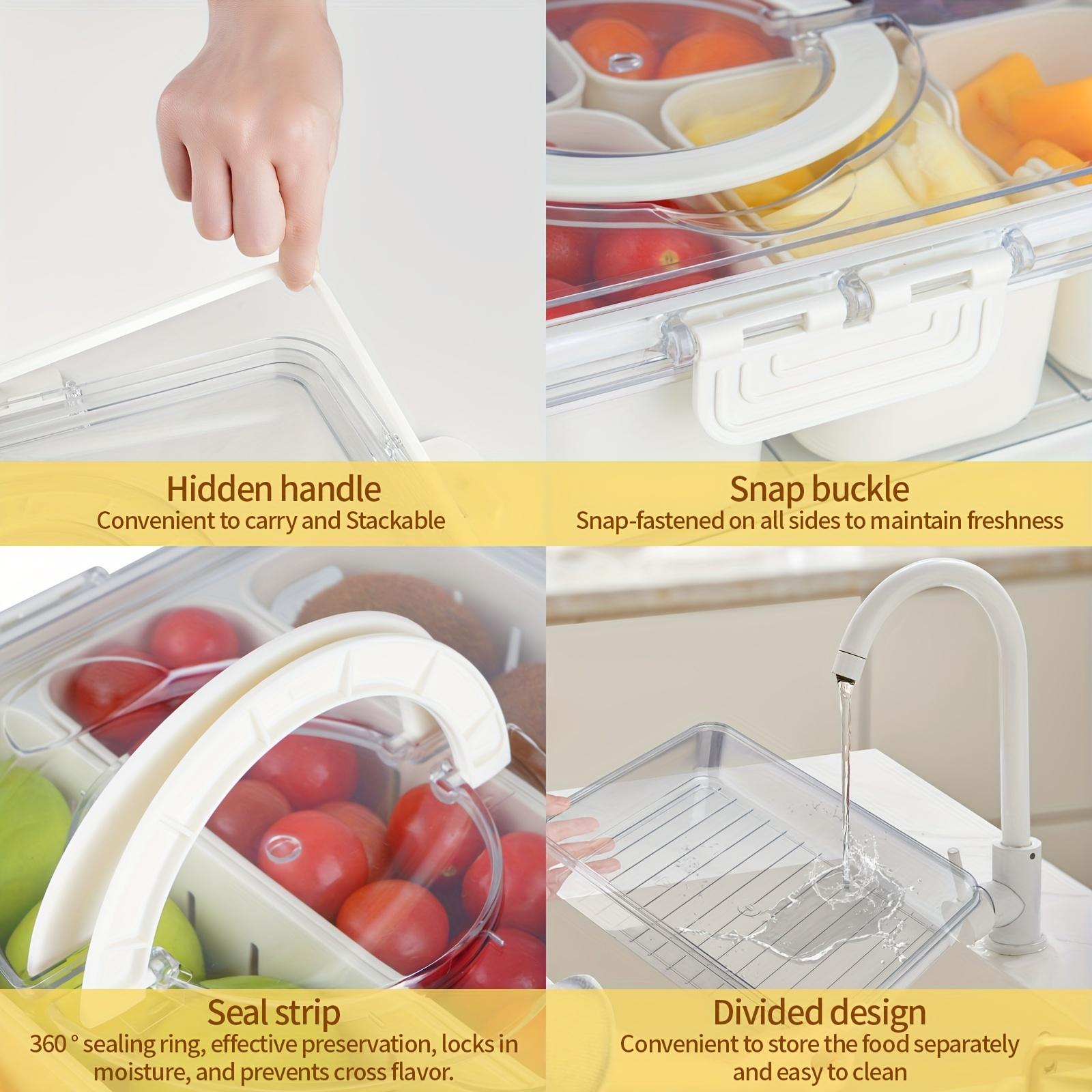 1pc, Multi-Compartment Box With Handle, Plastic Food Serving Tray With Lid, Stackable Fruit And Vegetable Container, 8 Detachable Mini Boxes For Snacks, Salads, Candy