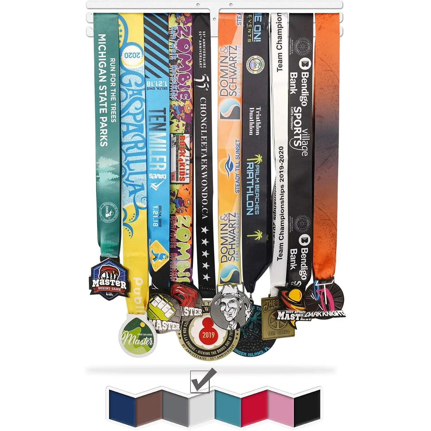 Medal Display Hanger Holder Racks Frame in matt Black Surface Wall Mount Over 40 Medals Upgraded 3 Lines with 3 Screws Easy to Install Easy to use