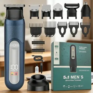 Men's Electric Trimmer Set, Cordless Grooming Kit with 5 Interchangeable Heads, Ideal for Beard, Hair & Body Care, Home & Travel Use