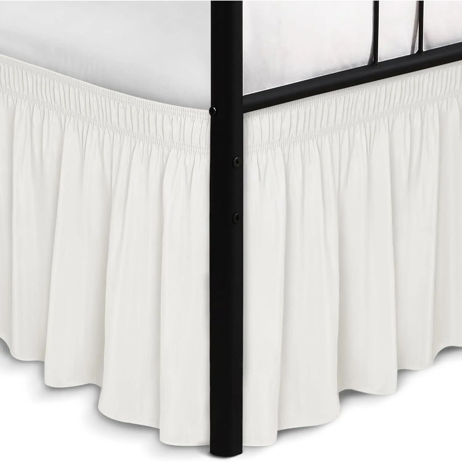 Wrap Around Bed Skirts with Split Corners for Queen Beds 15" Drop, Ivory Elastic Dust Ruffles Wrinkle Resistant Luxurious Machine Washable