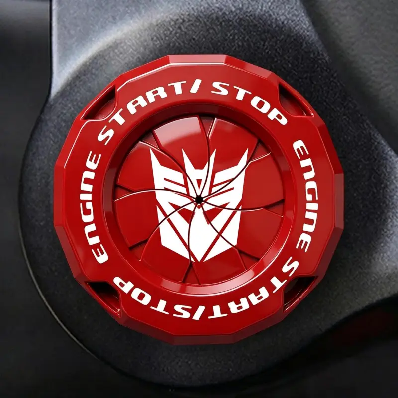 Rotary Push Start Button Cover, Decepticon Car Accessories Engine Start Stop Button Cover, Car Stickers Interior Decor, Motorcycle Ignition Key Switch Cover, Red