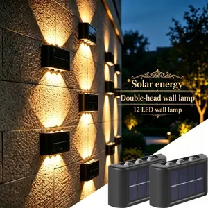 2-Pack LED Solar Outdoor Wall Lights, Upward and Downward Lighting, Rechargeable, 6led, Ideal for Garden, Garage, Porch, Warm/cool Light, Solar Garden Lamps