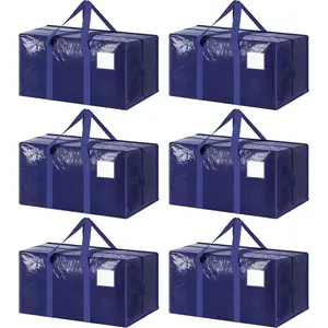 6 Pack Extra Heavy Duty Large Moving Bags with Strong Zipper & Comtable Handles, Sturdy & Durable Clothes Storage Bags Totes Bins, Blue Packing Moving Boxes  College Supplies, Dark Blue