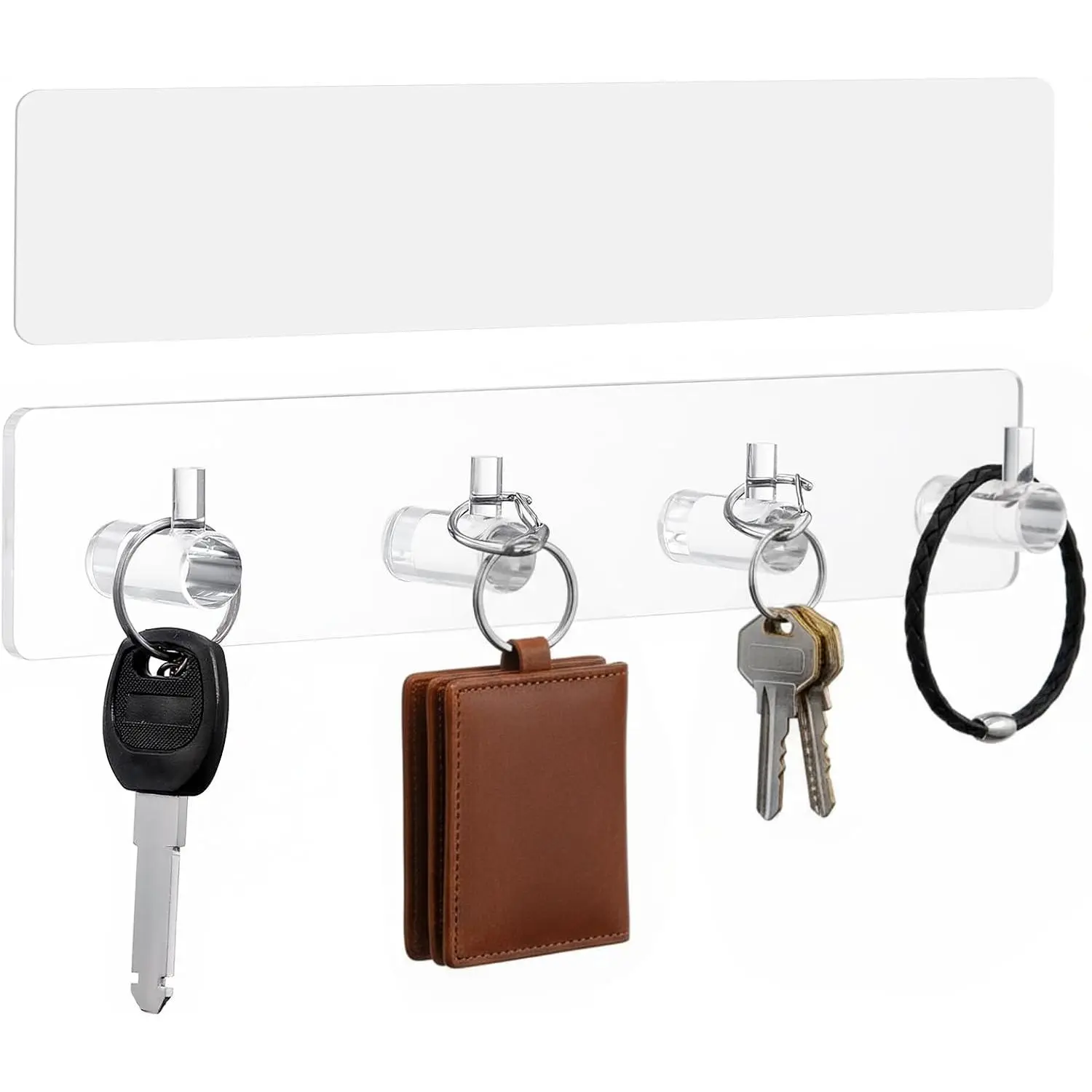 1 count Adhesive Key Holder for Wall  Key Holder with 4 Hooks for Entryway, Door, Bathroom, Kitchen, Hang , Hats,  Leashes, and Accessories (Transparent)