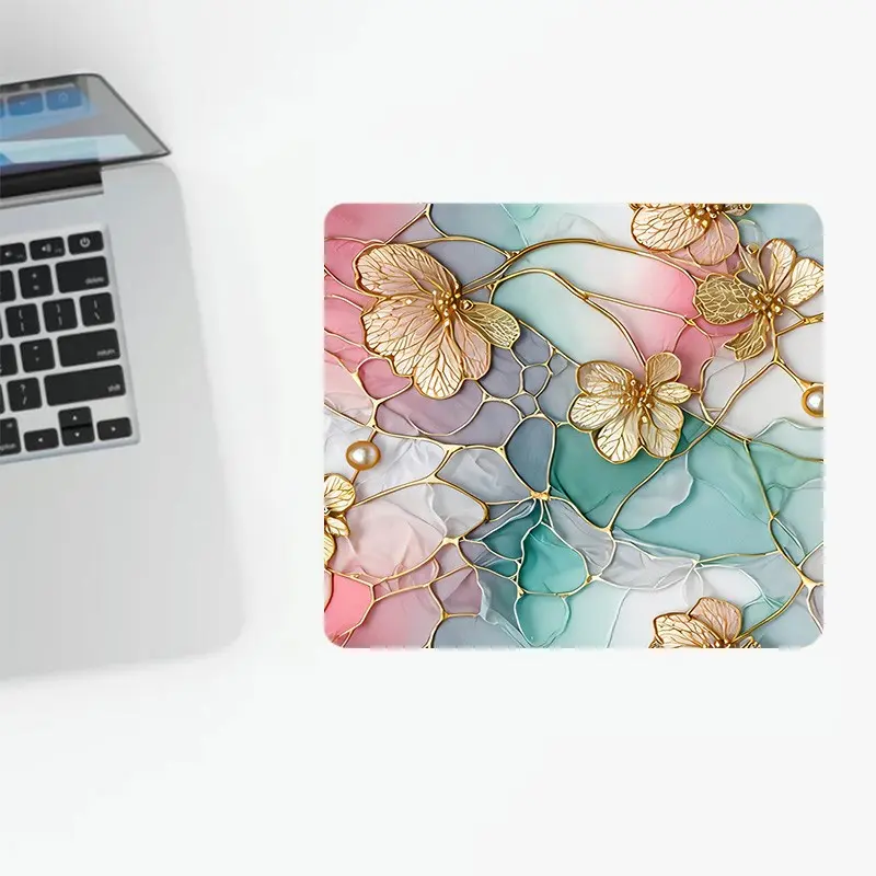 Floral Pattern Pastel Color Desk Mat, Large Stained Glass Mouse Pad, Pastel Color Computer Mat for Desk, Home Decor, Gaming Desk Accessory, Office Desk Accessories, Girly Office Supplies, Desktop Accessories