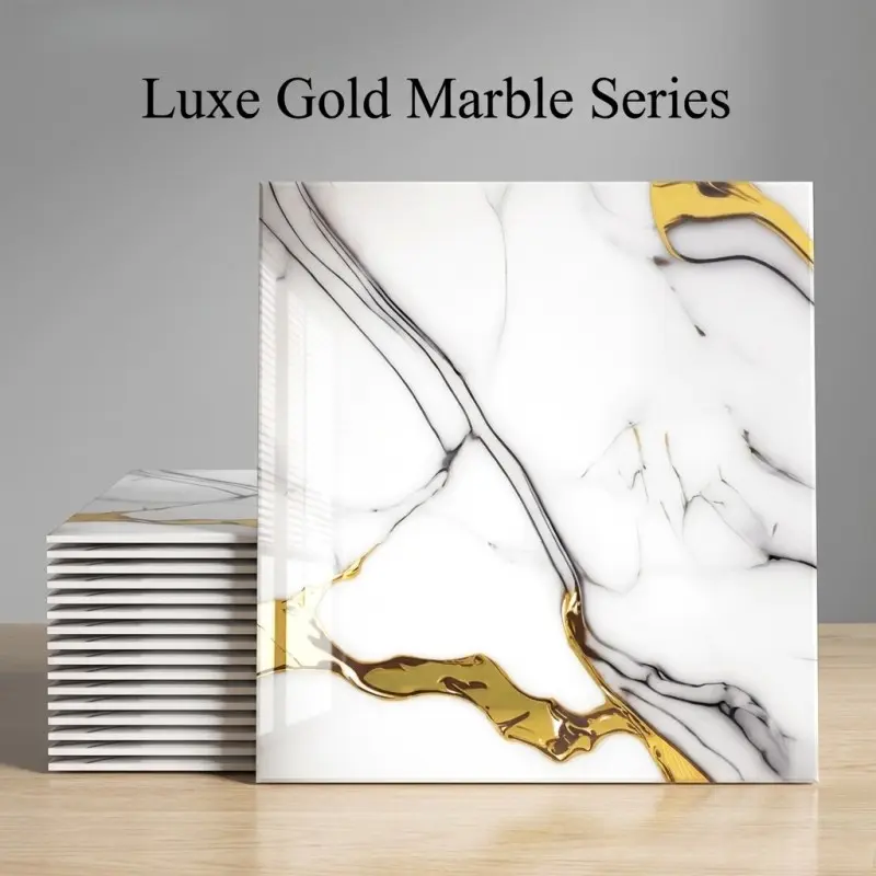 10/30/50 pieces self-adhesive marble wall tiles, size 11.81 inch x 11.81, made of PVC foam, perfect for kitchen and bathroom splashback. They can be cut to size and are available in mixed colors. Tile Stickers