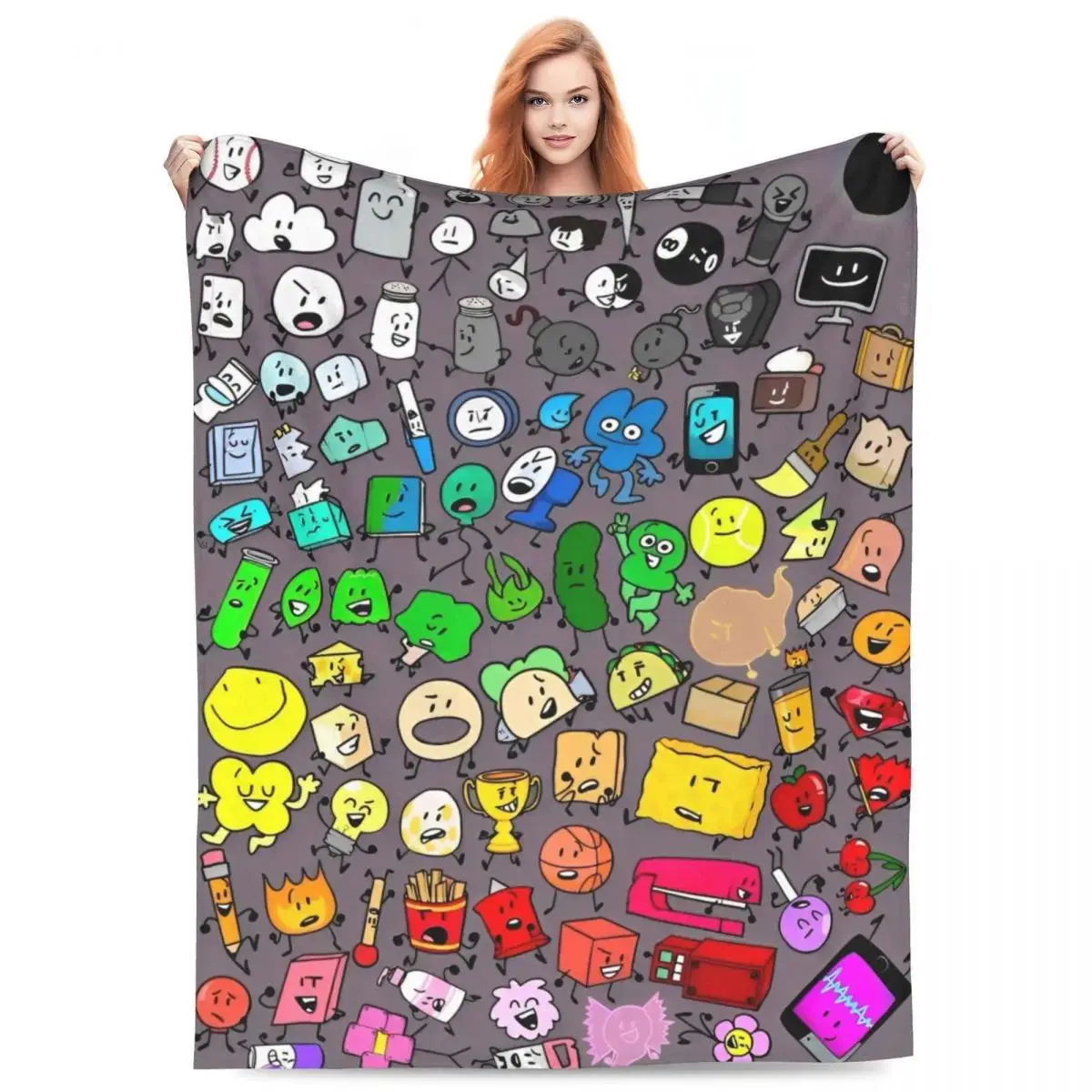 BFDI Characters Cartoon Fleece Blanket, Battle for Dream Island Plush Throw Blanket for Kids, Teens, Adults, Soft Cozy Blanket for Sofa, Bed, Bedroom, Home Decor, Birthday Christmas Gift, Warm Comfort Throw Quilt