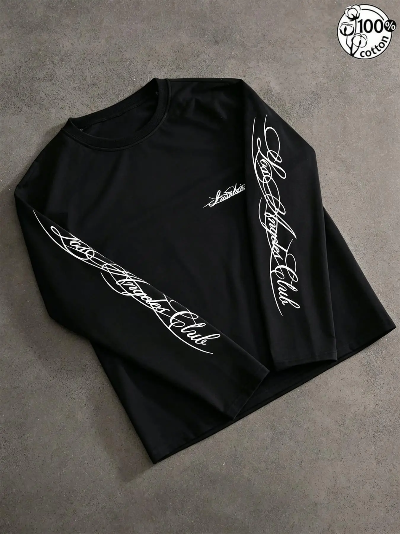 Y2K Men's Vintage Los Angeles Print Long Sleeve Sweatshirt, Loose Round Neck, 100% Cotton, Spring & Fall, Casual Streetwear