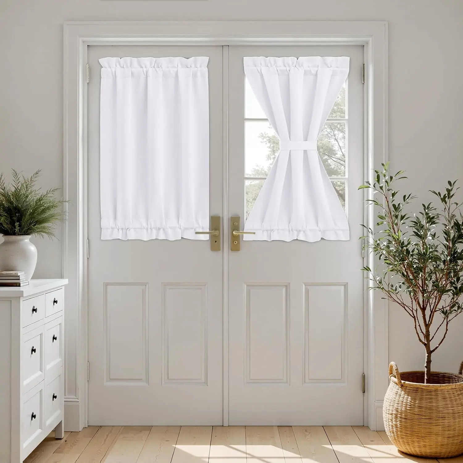 Blackout  Door Curtain,  Small Window Curtains, Modern  Decor Blinds with Tie Up for Front, Sidelight, Glass Door, Pure White, 26W X 40L Inch,1 Panel