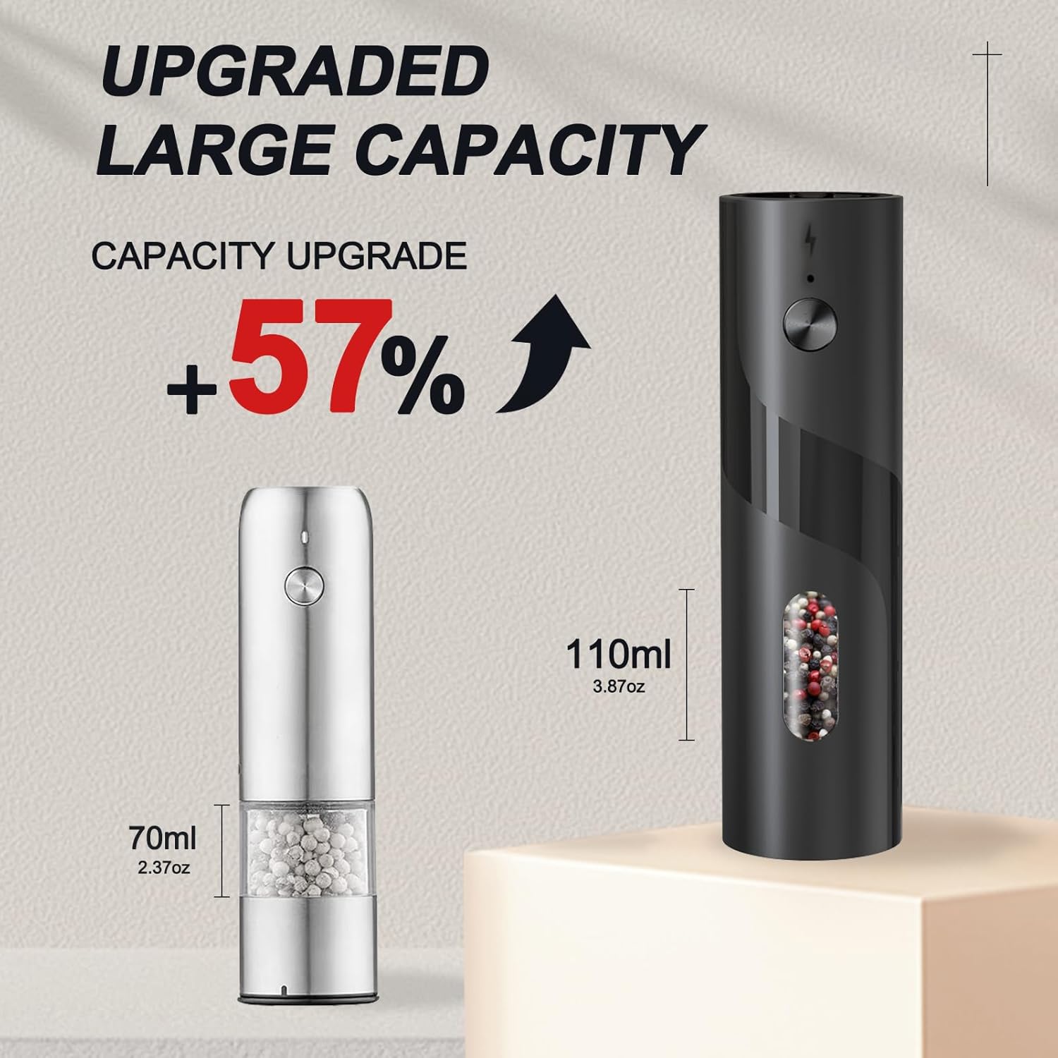 Modern Electric Salt & Pepper Grinding Tool Set, 1 Set Including 2 Counts Usb Rechargeable Seasoning Grinding Bottles with 1 Count Storage Base, Kitchen Seasoning Utensils, Kitchen Appliances, Kitchen Gadgets, Gifts, Salt Pepper Shakers