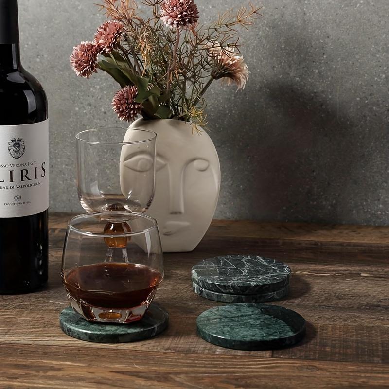 4Pcs Natural Marble Coasters with Holder, Heat Resistant Round Stone Table Protectors, Elegant Marble Pattern Drink Coasters for Coffee Table & Bar, Housewarming Gift. 4Pcs Natural Marble Coasters with Holder, Heat Resistant Round Stone Table Protectors, Elegant Marble Pattern Drink Coasters for Coffee Table & Bar, Housewarming Gift.
