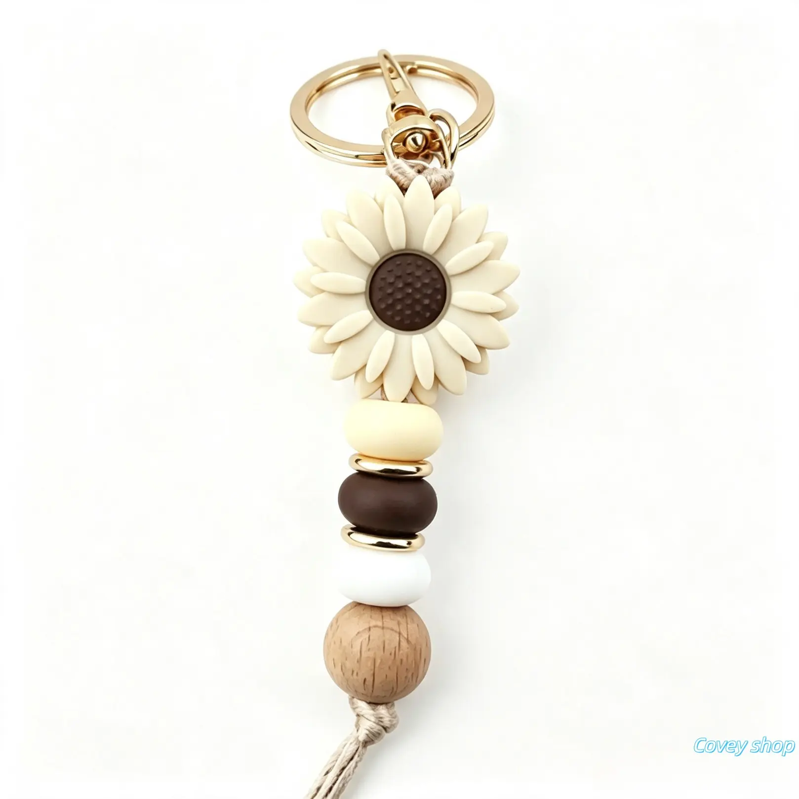 Cute Sunflower Design Silicone Beaded Keychain, Fashionable Keychain for Car & Wallet Decoration, Trendy Versatile Keychain for Birthday Gifts