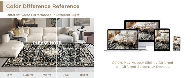 8x10 Washable Area Faux Cashmere Rug for Living Room, Non-Slip Soft Boho Vintage Medallion Carpet, Low Pile Distressed Rugs for Bedroom, Dining Room, Home Offi