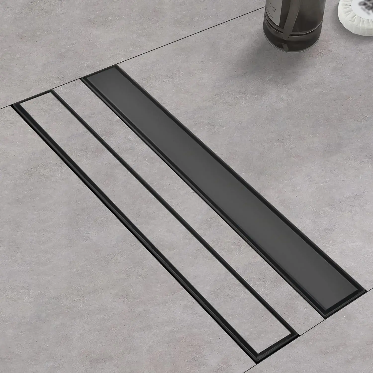Shower Drain with Tile Insert Panels, 24 Inch Black 304 Stainless Steel Rectangle Shower Floor Drain, with Hair Catcher, Adjustable Feet, Fits Bathroom, Balcony