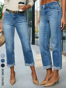Women's Casual Skinny Stretch Denim Capri Pants, Basic Versatile Washed 7/8 Length Jeans, Comfortable Fit Denim Jeans for Daily Wear, Stylish Mid-Length Trouser for All Seasons