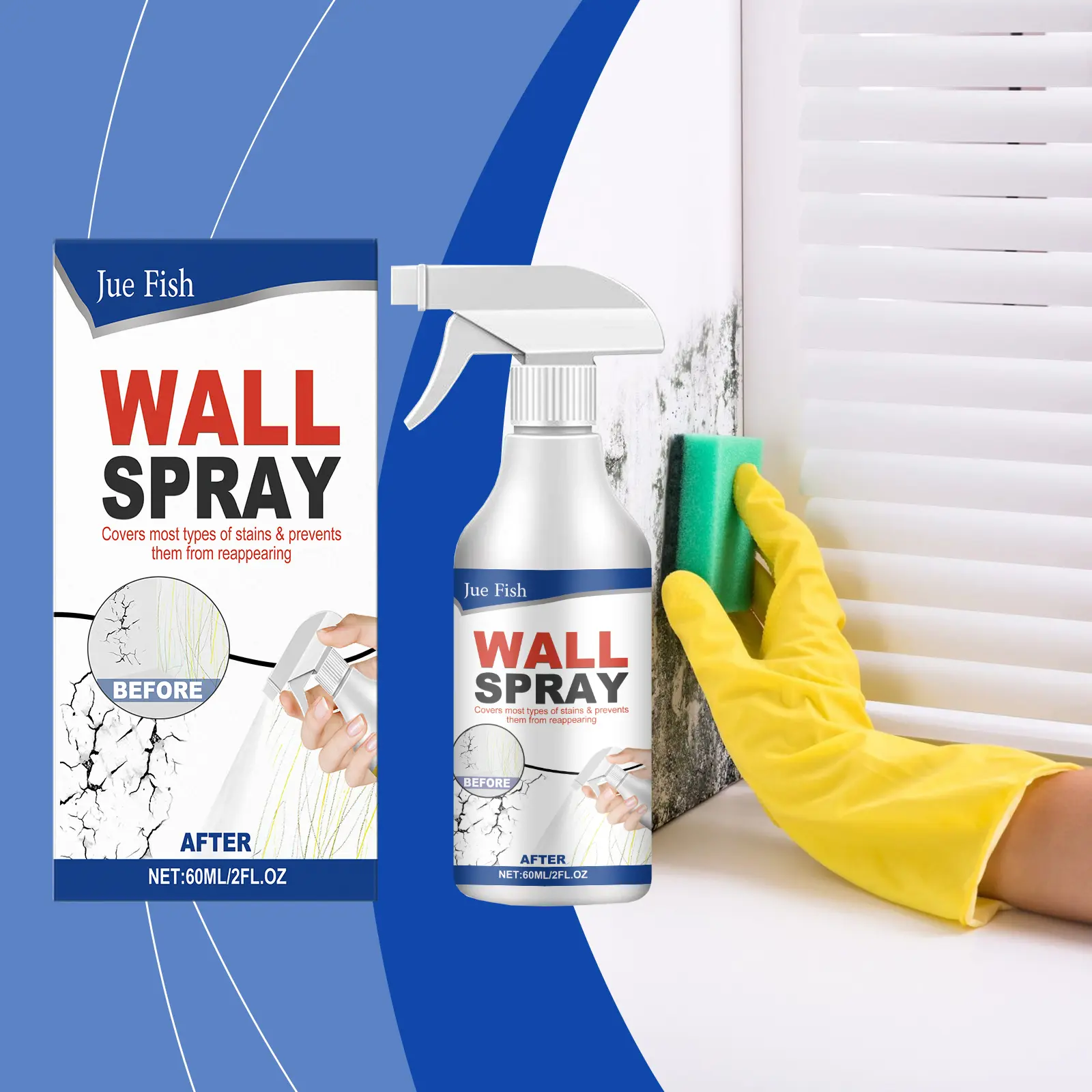 Jue Fish 60ml Wall Repair Spray Paint 2 fl oz, Instant Stain Concealer for Household Walls and Graffiti Cover, Eco-Friendly Odorless Wall Paint Spray with Cellulose and Calcium Powder