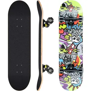 Skateboards for Beginners, 31 x 8 inch Complete Skateboard for Kids Teens Adults, 8 Layer Maple Double Kick Deck Concave Cruiser Trick Skateboard with Multifunction Skate