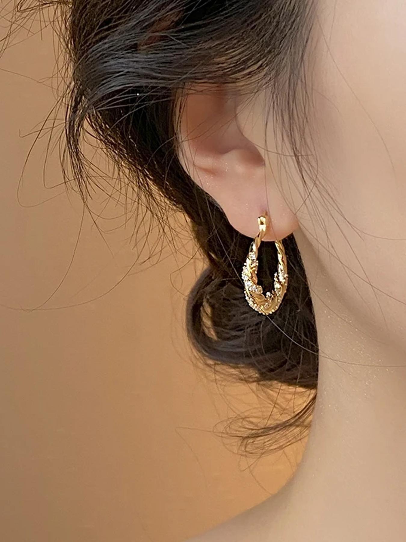 Women's Elegant Twist Design Hoop Earrings, High Quality Earrings, Fashion Jewelry for Party, Everyday Accessories, Trendy All-match & Exquisite Jewelry for Birthday Gift