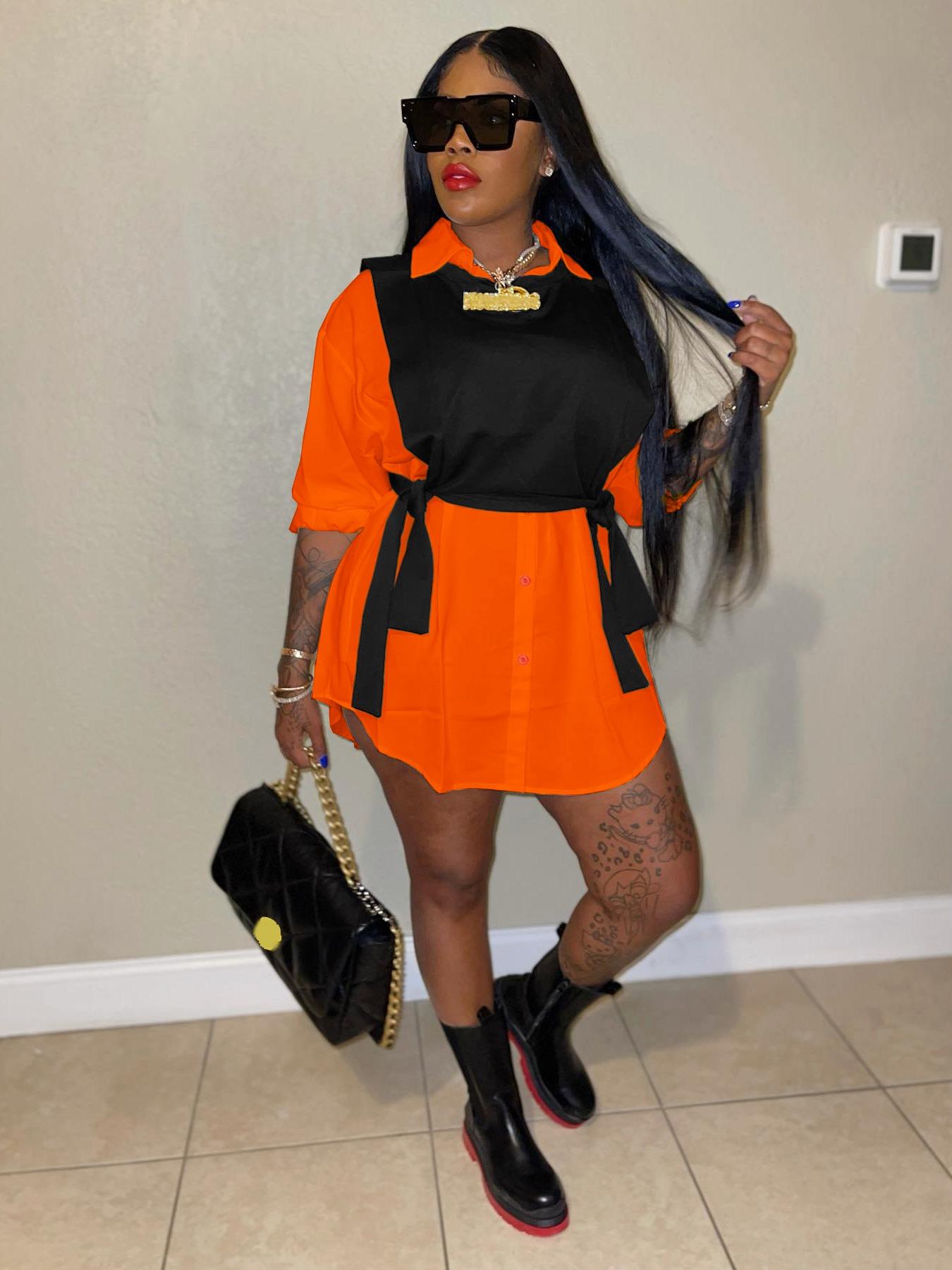 Two-piece Set Women's Plain Asymmetrical Hem Button Collared Shirt Dress & Tie Front Gilet Set, Fall Sets Casual Fashion Comfort Stretchy Long Sleeve Dress & Vest Clothes for Daily Outdoor Wear, Lady Two Piece Sets, Casual Outfits Women, Womenswear