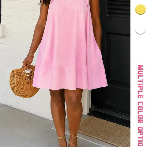 Women's Summer Tie-Back Dress, Adjustable Loose Fit Lightweight Comfortable Casual Beach Sundress Short Dress, Daily Wear, Fashionable Womenswear
