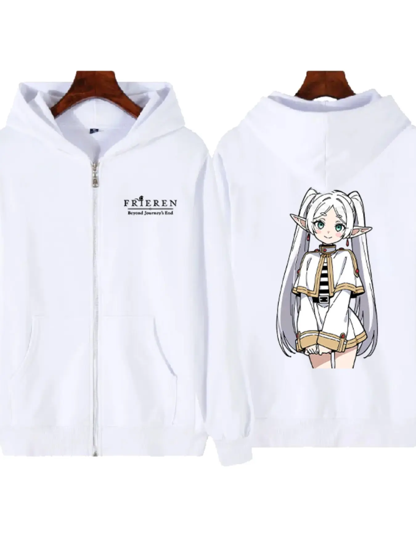 Anime Frieren Hoodie, Dual Ponytail Girl Print, Loose-Fit Zipper Hooded Sweatshirt, Unisex Casual All-Season Apparel