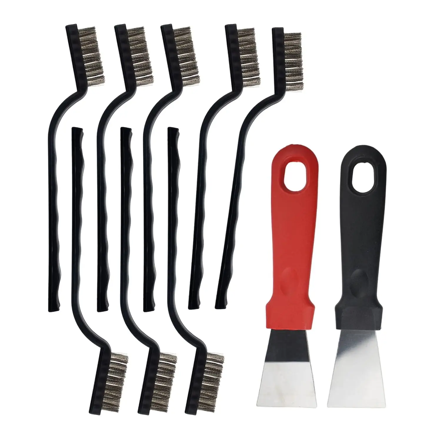 Mini Wire Brush, 8 count Stainless Steel Brush Set, Scratch Brush for Cleaning Weld Slag and Rust, and Stickers, Small Wire Brushes for Cleaning Small Areas