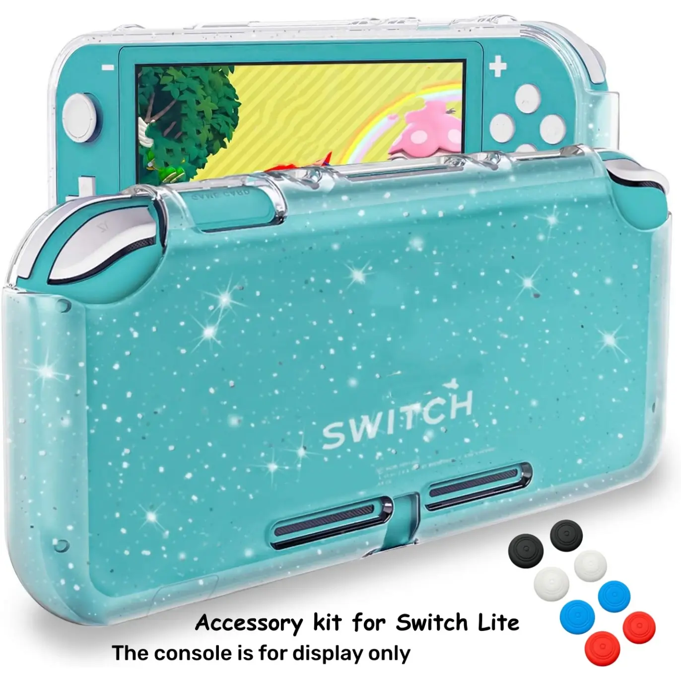 Protective Case for Nintendo Switch Lite, Glitter Bling Soft TPU Cover with Shock-Absorption and Anti-Scratch Design Protective Case and 8 Thumb Grips Caps Gaming Accessory