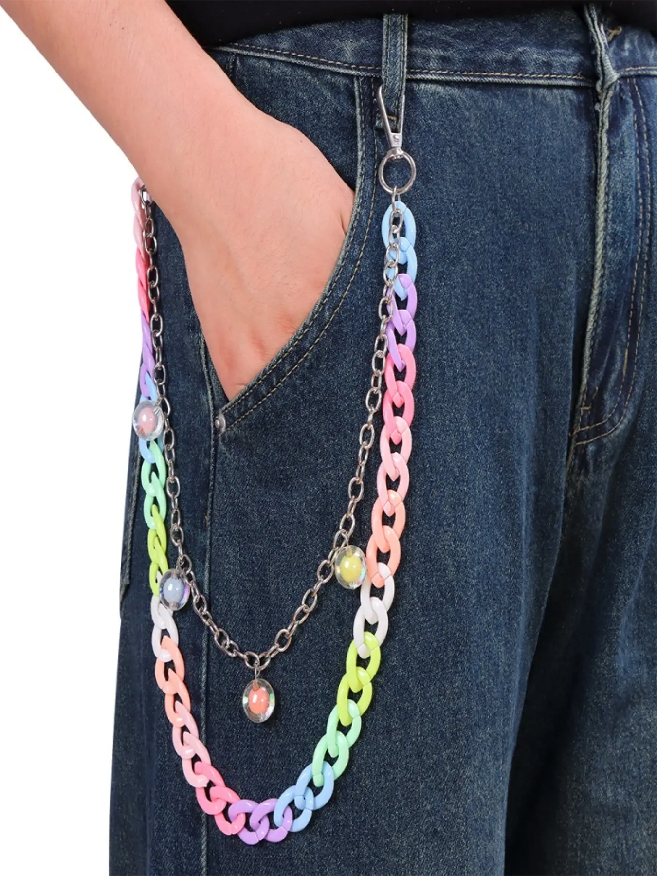 Candy Color Double-Layer Resin Ultra-Light Pants Chain, Transparent Acrylic Dopamine Accessory Pendant, Fashionable Waistchain