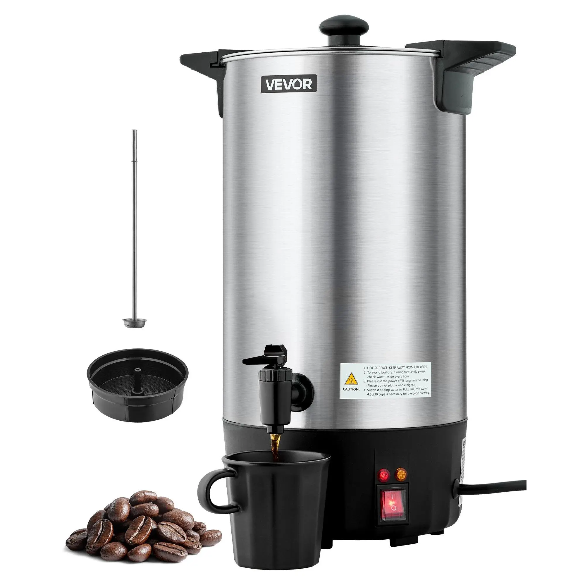 Commercial Coffee Urn, 60 Cup 9 L Hot Beverage Dispenser with Dripless Faucet, Quick-Brewing Stainless Steel Large Commercial Coffee Maker, for Catering, Business, Party, Church Restaurant