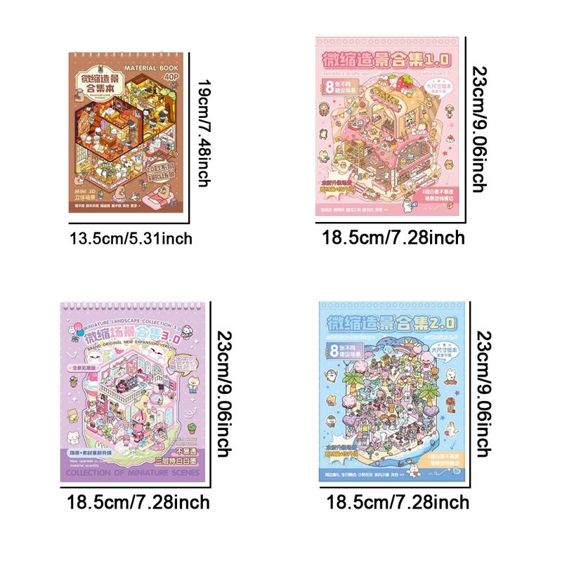 Christmas Gift,minature house kit,3D DIY Miniature World Set, Scene Card Paper, Stickers, and Background Cards, Decorative Sticker Album, Gift Packaging Set, 3D Cartoon House DIY Landscape Decoration Sticker Book, Sticker Packs