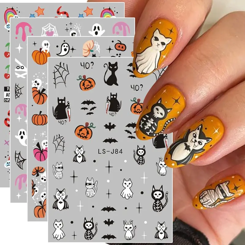 4 sheets of Halloween Gothic Nail Stickers, Dark Vampire Mummy, Cute Y2K Ghost Pumpkin Nail Decals, DIY Nail Art Decorations, Nail Art Supplies, Nail Art Designs
