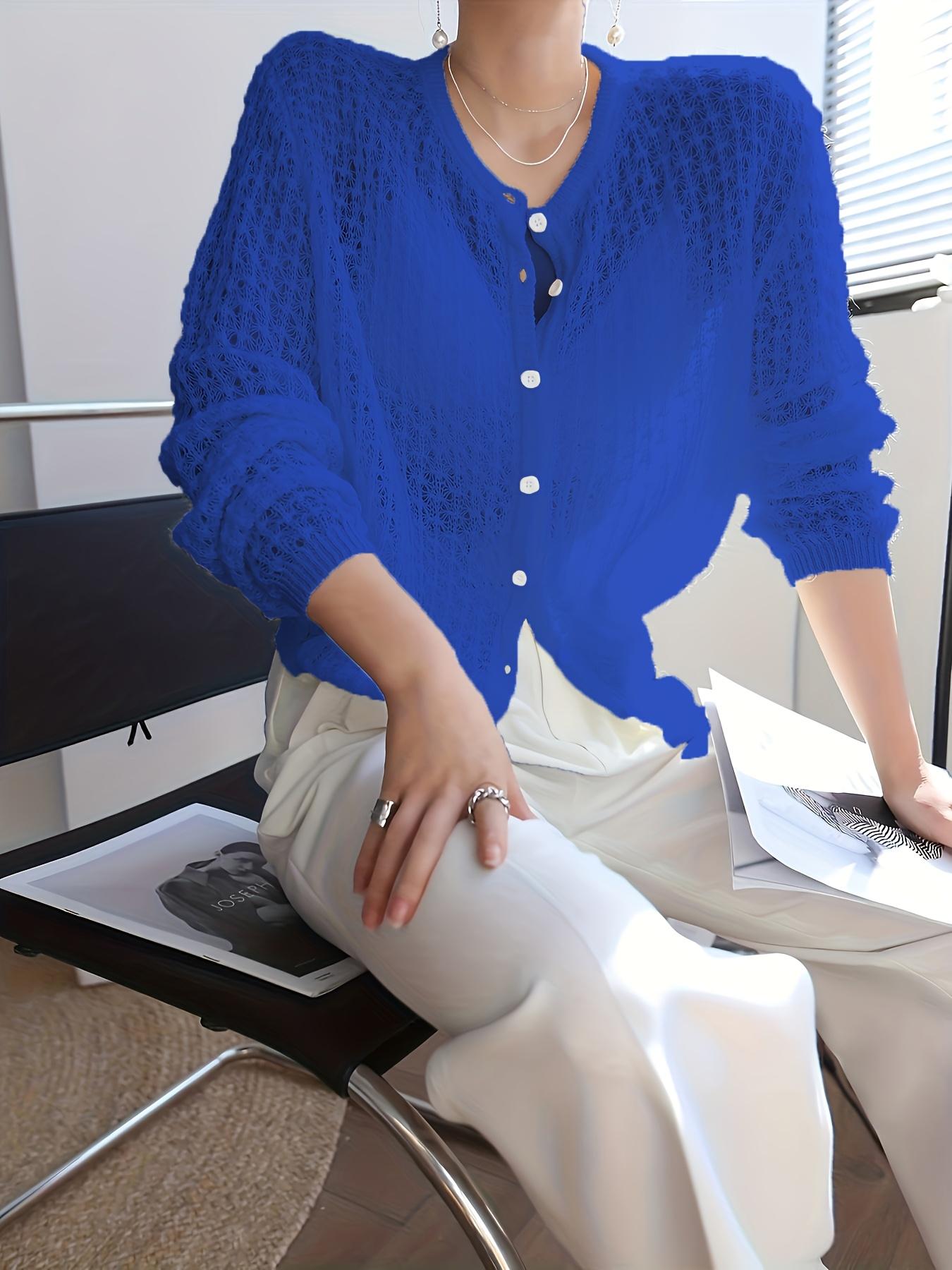 Women's Fashion Round Neck Knit Long Sleeve Cardigan Button, Lightweight Casual Style, Perfect for Spring, Summer, Autumn, Elegant Loose Fit, Knitwear