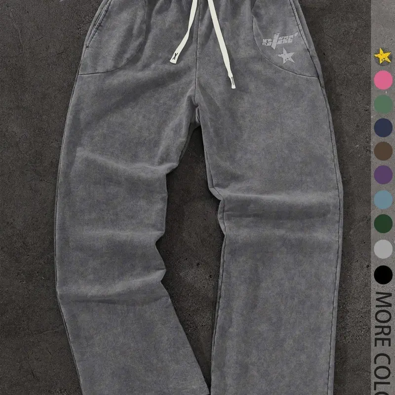 Men's Vintage Cotton Fabric Sweatpants, Loose-Fit Elastic Waist Knit Pants, Casual Fashion Washed Bottoms for Daily Wear, Streetwear