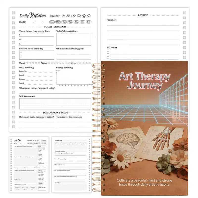 Spiral-Bound Guided Mindfulness Art Journal & Daily Planner - Undated Self-Care Diary, Perfect for Teens, Working Women, Relaxation Activities, Mood Tracking, Portable Planner, Mindfulness Gift