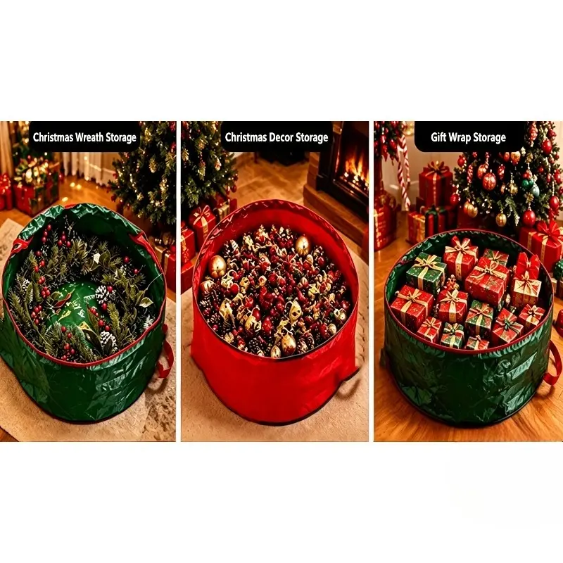 Thick Durable Round Christmas Ornament Storage Pouch, Roomy Interior Holds Baubles, Tinsel & Garlands in One Bag, Reusable Organizer to Eliminate Messy Holiday Decor Storage