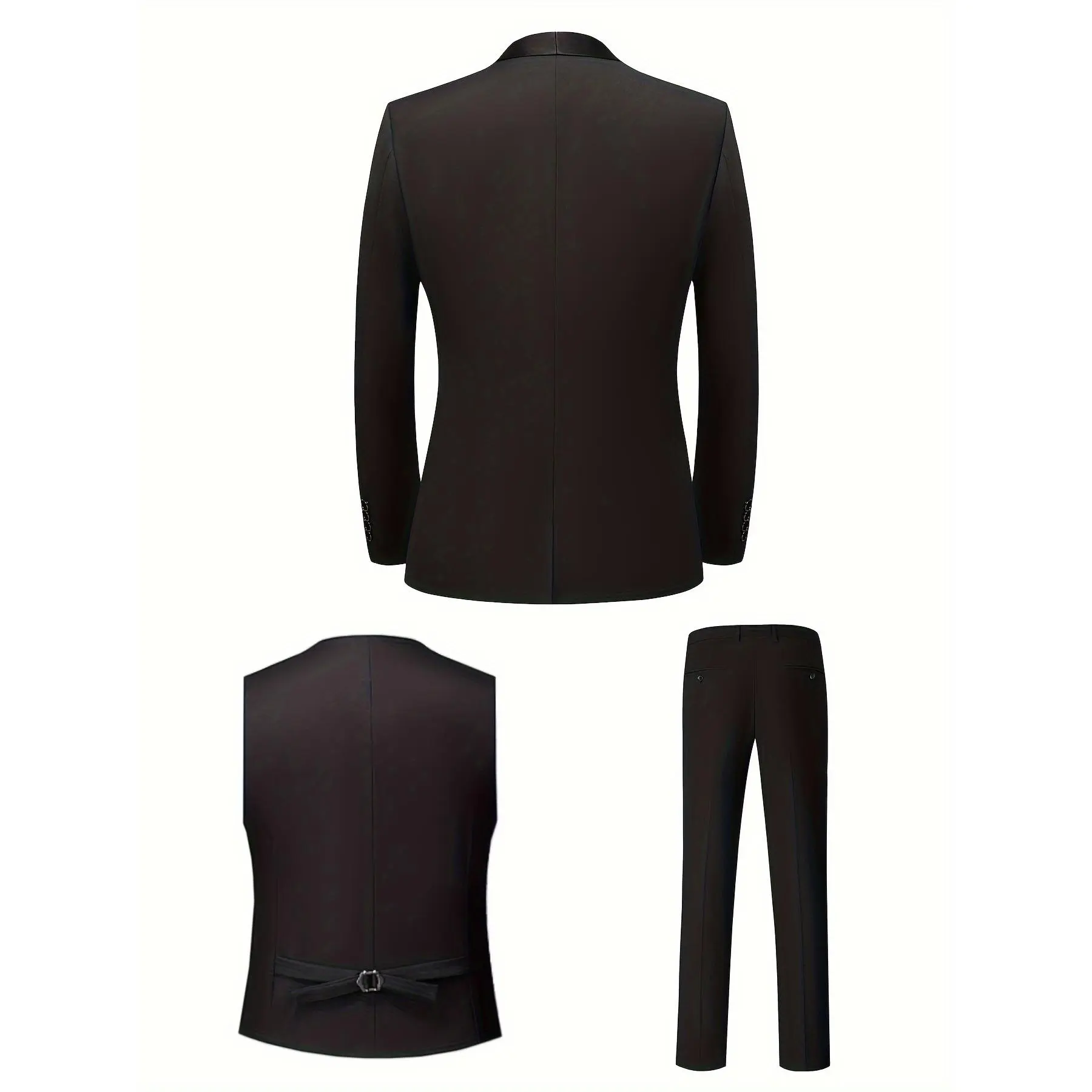 Men's 3-Piece Regular Fit Polyester Suit Set - Long Sleeve Top, Vest, Trouser & Protective Bag for Office, Wedding Workwear Outfits