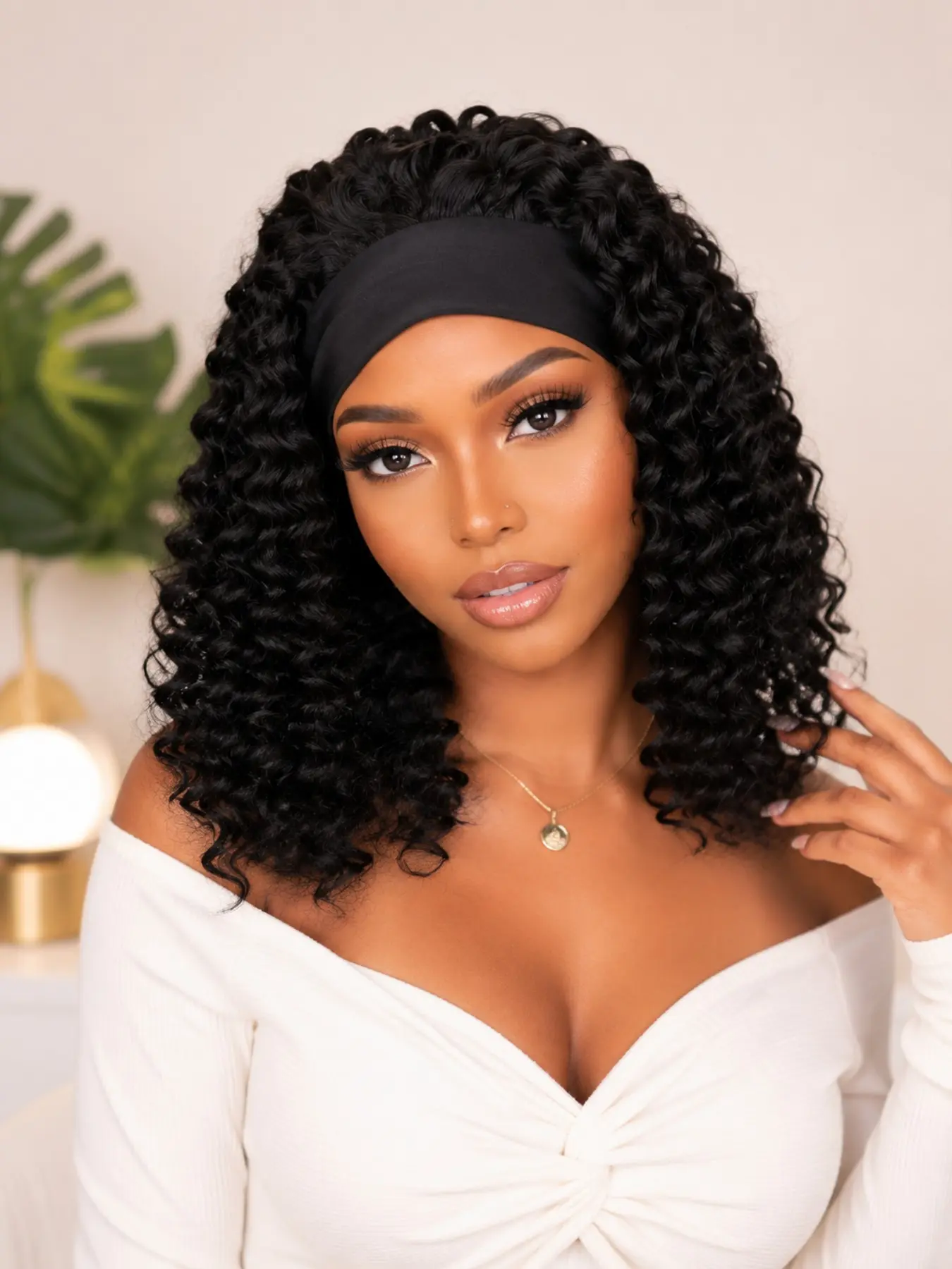 Curly Bob Wig with Headband, Synthetic Fiber Wigs, Synthetic Hair Cap, Natural Look, Suitable for Women, All Seasons