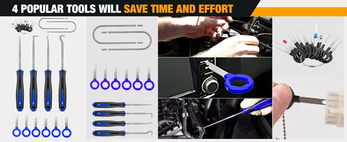 GOOACC 238Pcs Trim Removal Tool, Auto Push Pin Bumper Retainer Clip Set Fastener Terminal Remover Tool Adhesive Cable Clips Pry Kit Car Panel Radio Removal Auto Clip Pliers