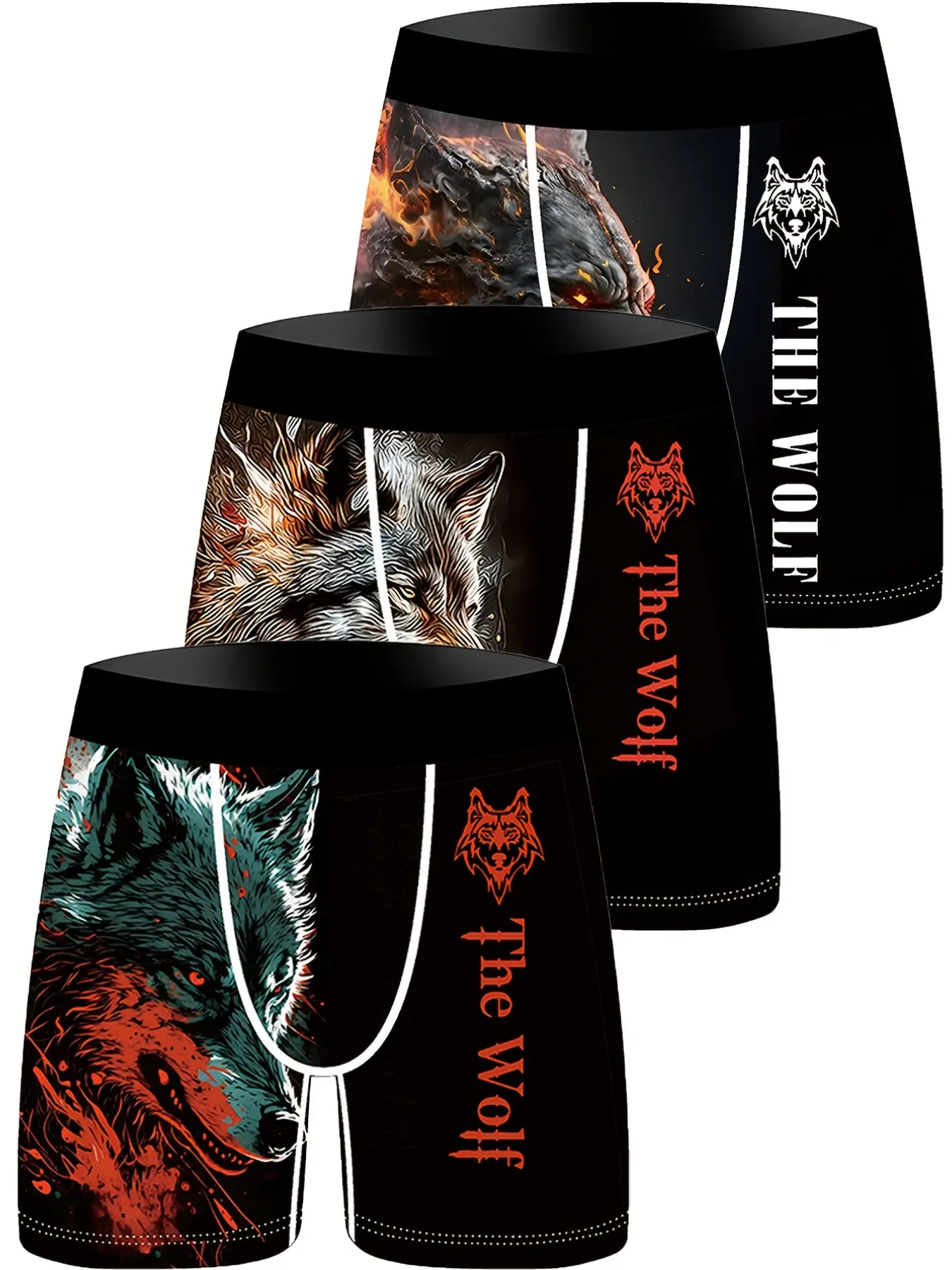 3-Pack Men's Ice Fiber Boxer Briefs, Bold Wolf Print, Breathable Stretch Fabric, Casual Comfort, Durable Elastic Waistband, Fashion Underwear