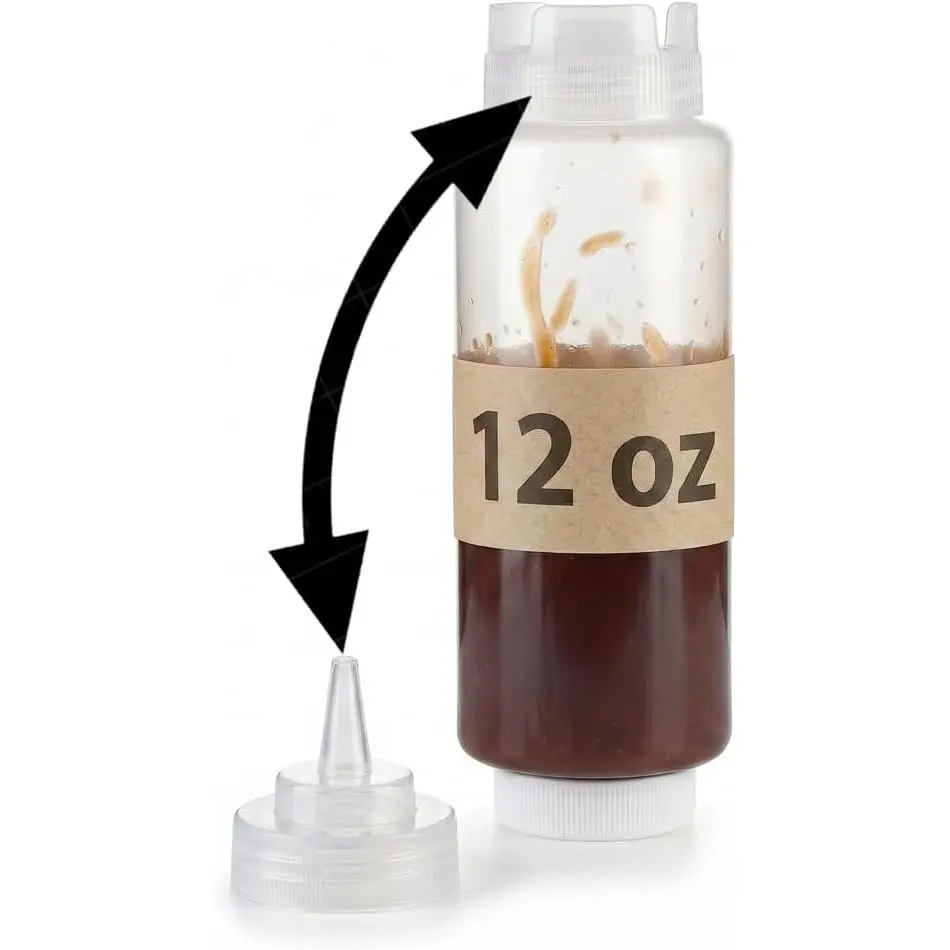 12 oz (1 Pack) Modern Condiment Squeeze Bottles - Commercial Grade Plastic Kitchen Utensils, Refillable Dispensers with Precision Nozzle for Ketchup, Mustard, Oils & Dressings