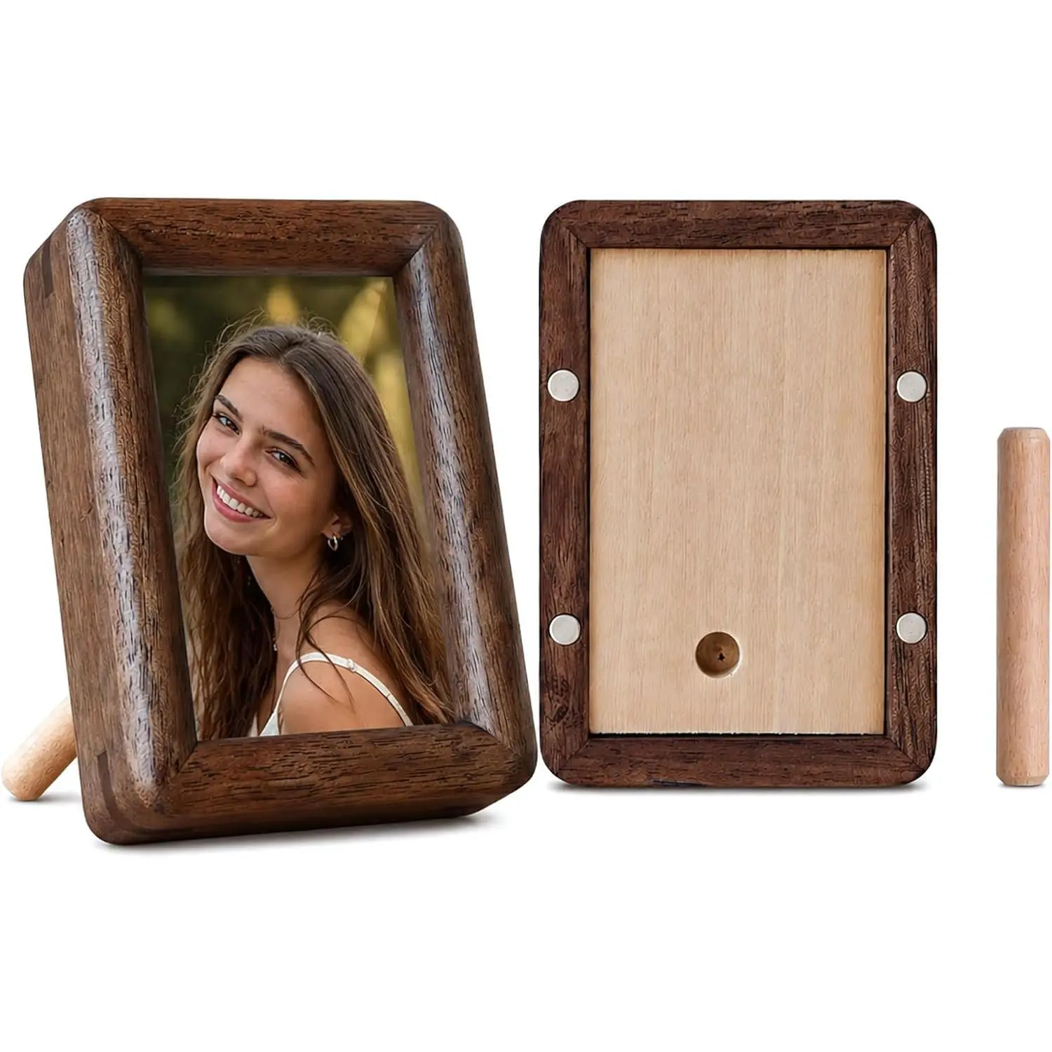 Walnut Brown Solid Mini Wooden Picture Frame (2x3 in) with Removable Cover, Tabletop Stand - Minimalist, Cozy Texture Desk Display, Gift Ideas for Fridge/Locker (1 Pack)