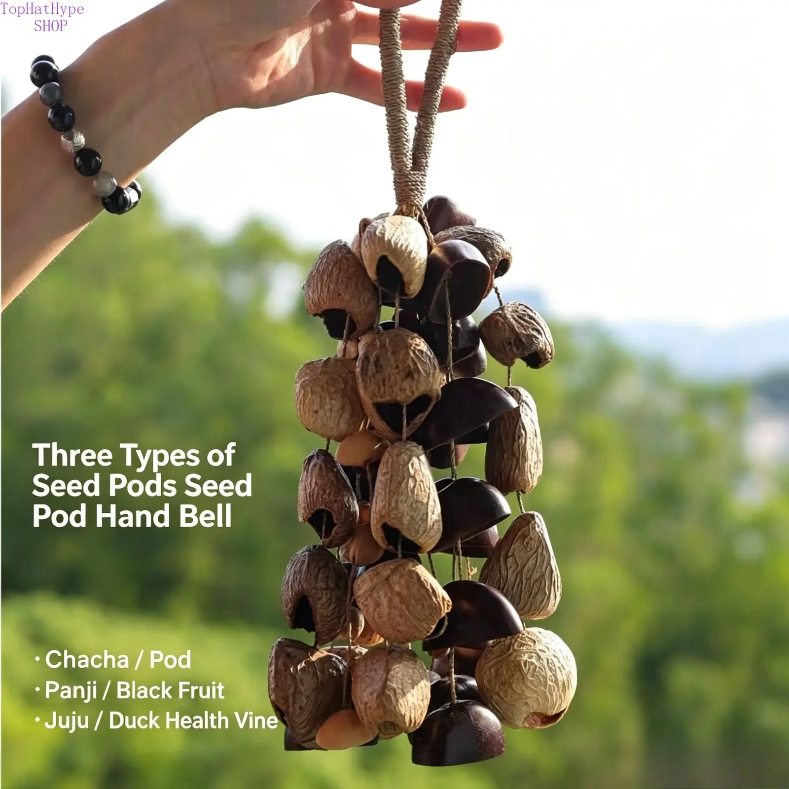 Handmade Natural Seed Pod Hand Bell Bag Charm, Viral ASMR Sound Healing Shaker, Organic Grounding Meditation Chime, Mini Portable Boho Purse Pendant, Stress Relief Calming White Noise Decor, Unique Yunnan Artisan Gift for Yoga Mindfulness Daily Carry