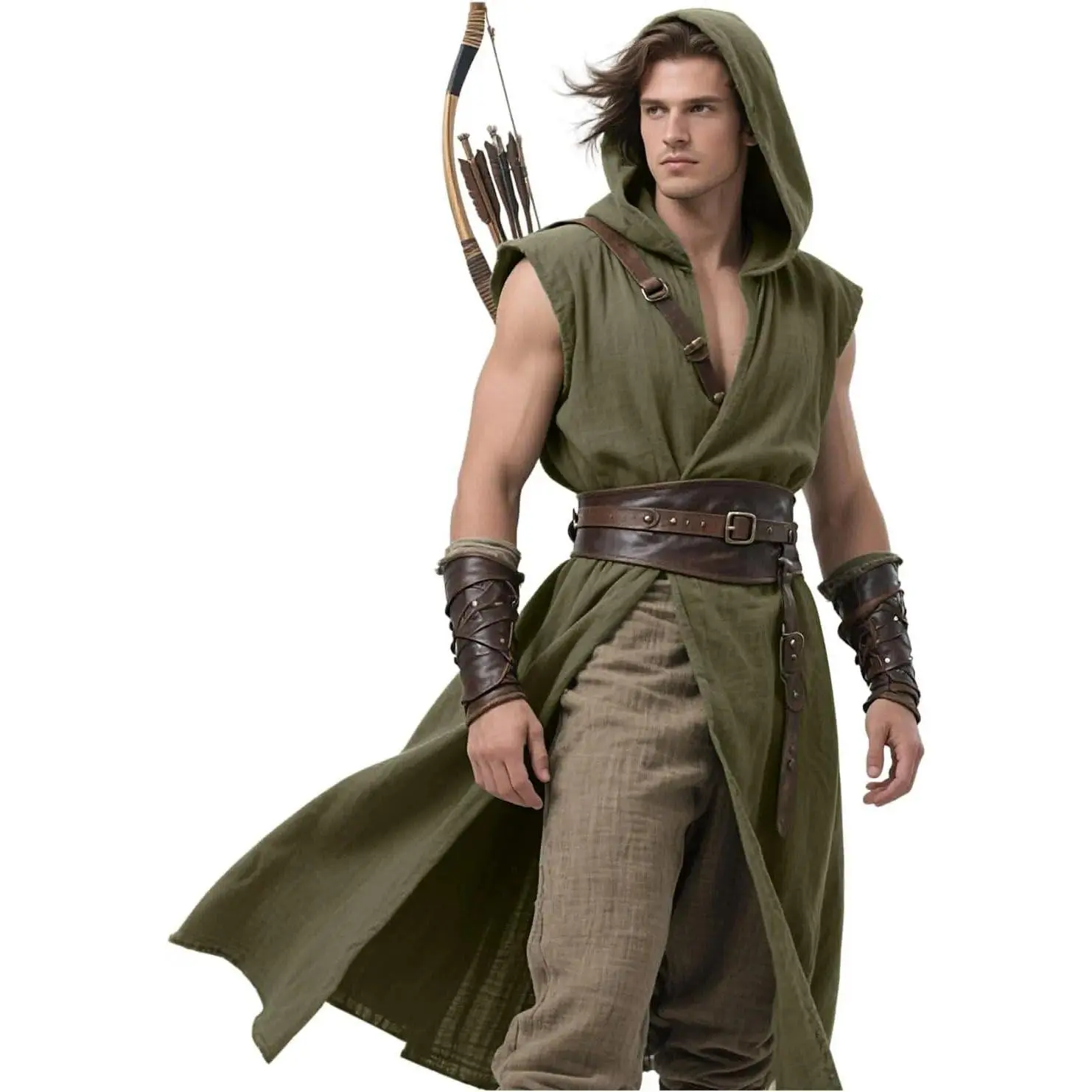 Men's Medieval Hooded Sleeveless Surcoat - Renaissance Tabard Tunic Cloak, Adult Viking Halloween Assassin Cosplay Clothing for DIY Felt Craft Projects