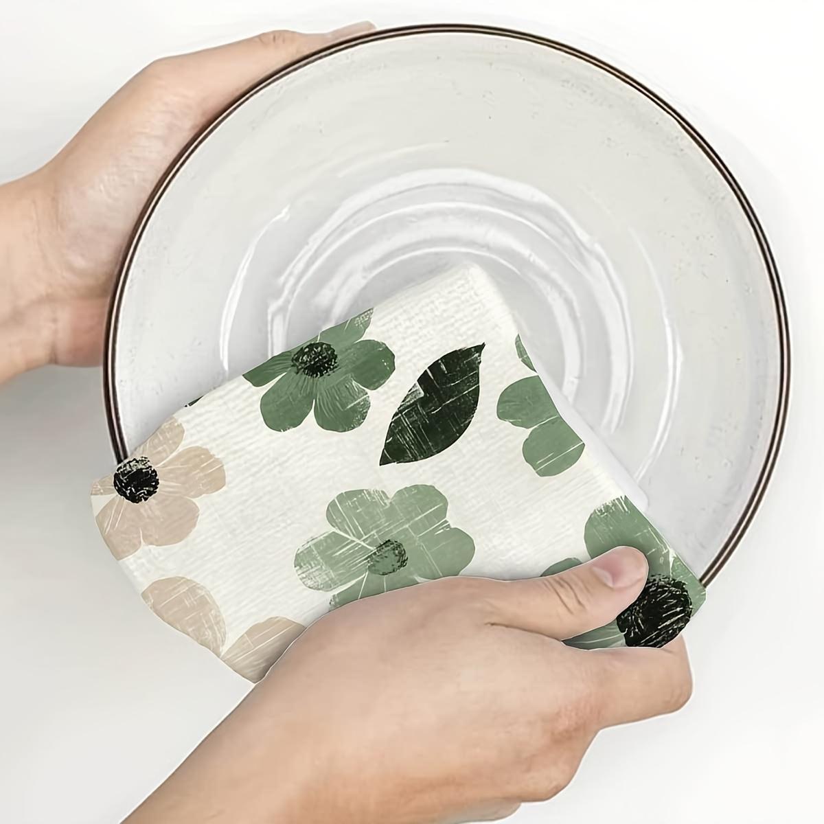 2pcs 23.6x15.7 In Sage Green Floral Farmhouse Kitchen Towels Reusable Dishcloths For Cooking Baking Cleaning Drying - Decorative Hand Towels For Home Bathroom Housewarming Gifts