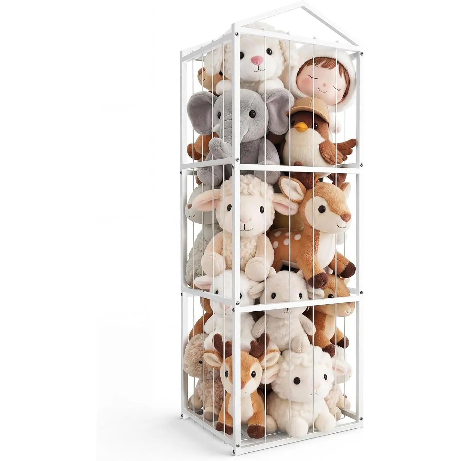 Stuffed Animal Storage Zoo, Large Metal Plushies Organizer, Heavy Duty Metal Teddy Bear Toy Holder for Kids' Bedroom & Playroom & Nursery (Non-Wheeled, White)