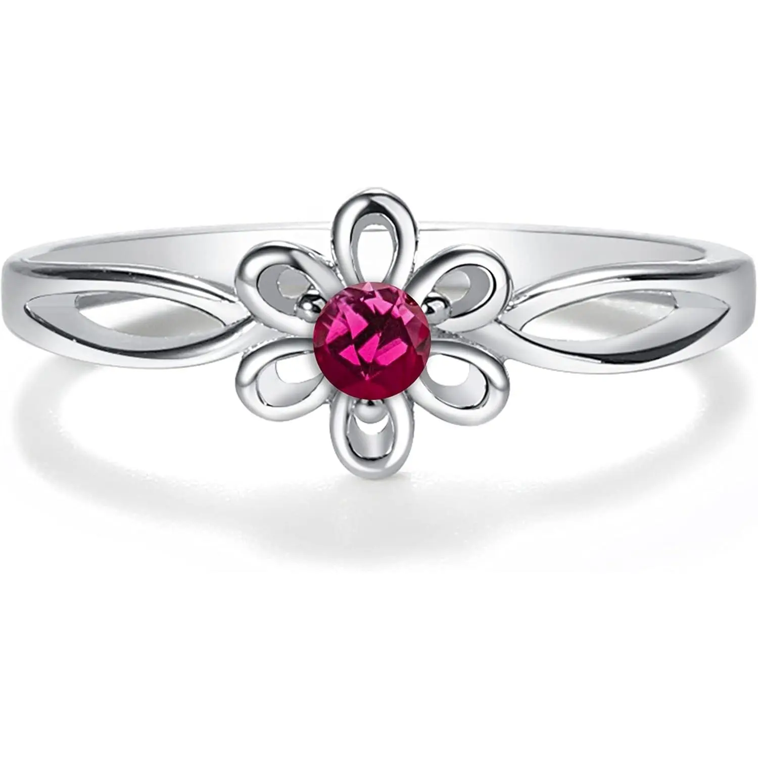 925 Sterling Silver Simulated Birthstone Baby Ring with Flower for Little Girls