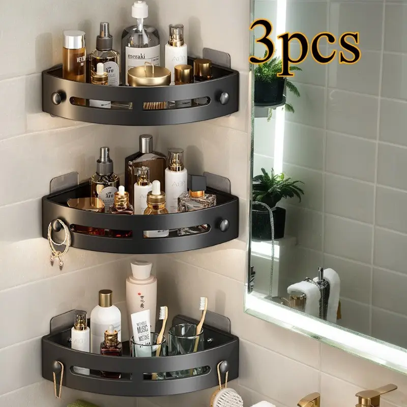3pcs Bathroom Corner Shelf, No Drilling, Shampoo Rack Organizer, Space-Saving Shower Rack, Durable Bath Accessories, Small Bathroom Storage, Shampoo Holder, Shower Rack Set