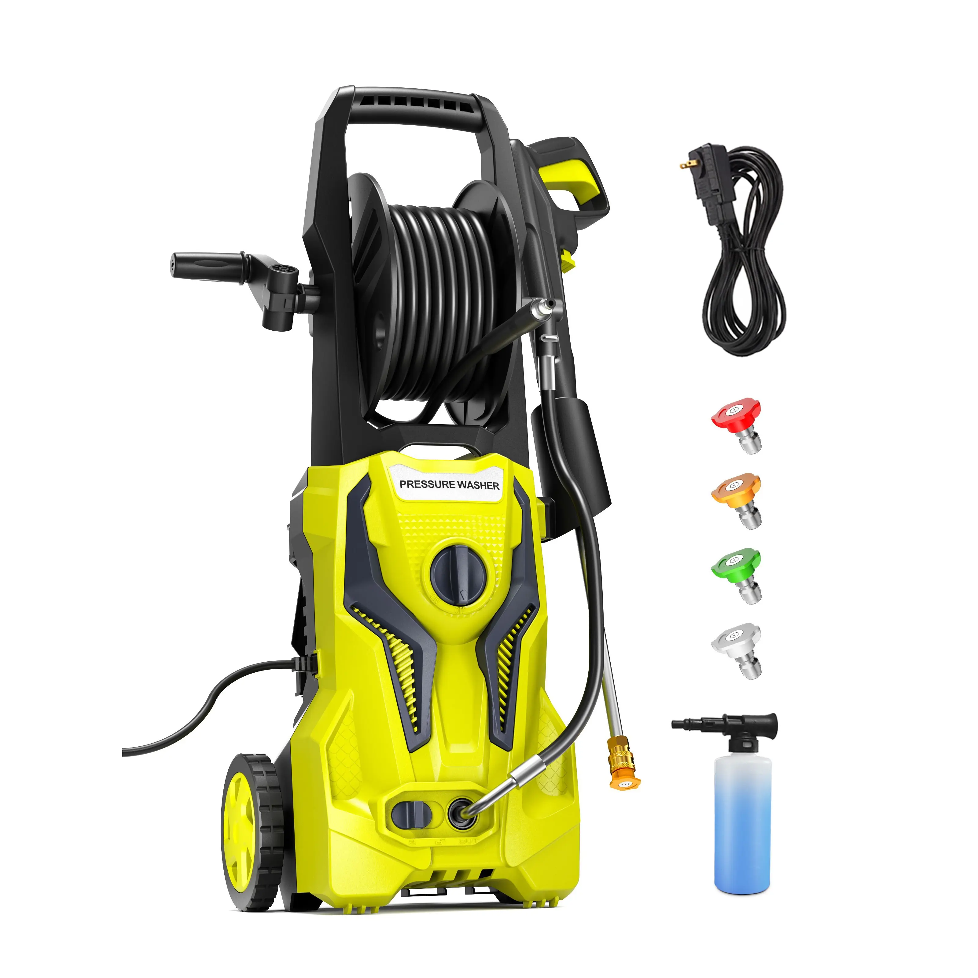 Electric Pressure Washer 3500PSI MAX 2.5GPM, Retractable Hose Reel, Versatile Cleaning, Multi-Purpose Cleaning Performance, with 4 Adjustable Nozzle, 500ML Soap Bottle, Stainless Steel Lance, Automatic Total Stop System for Car, Home Cleaning
