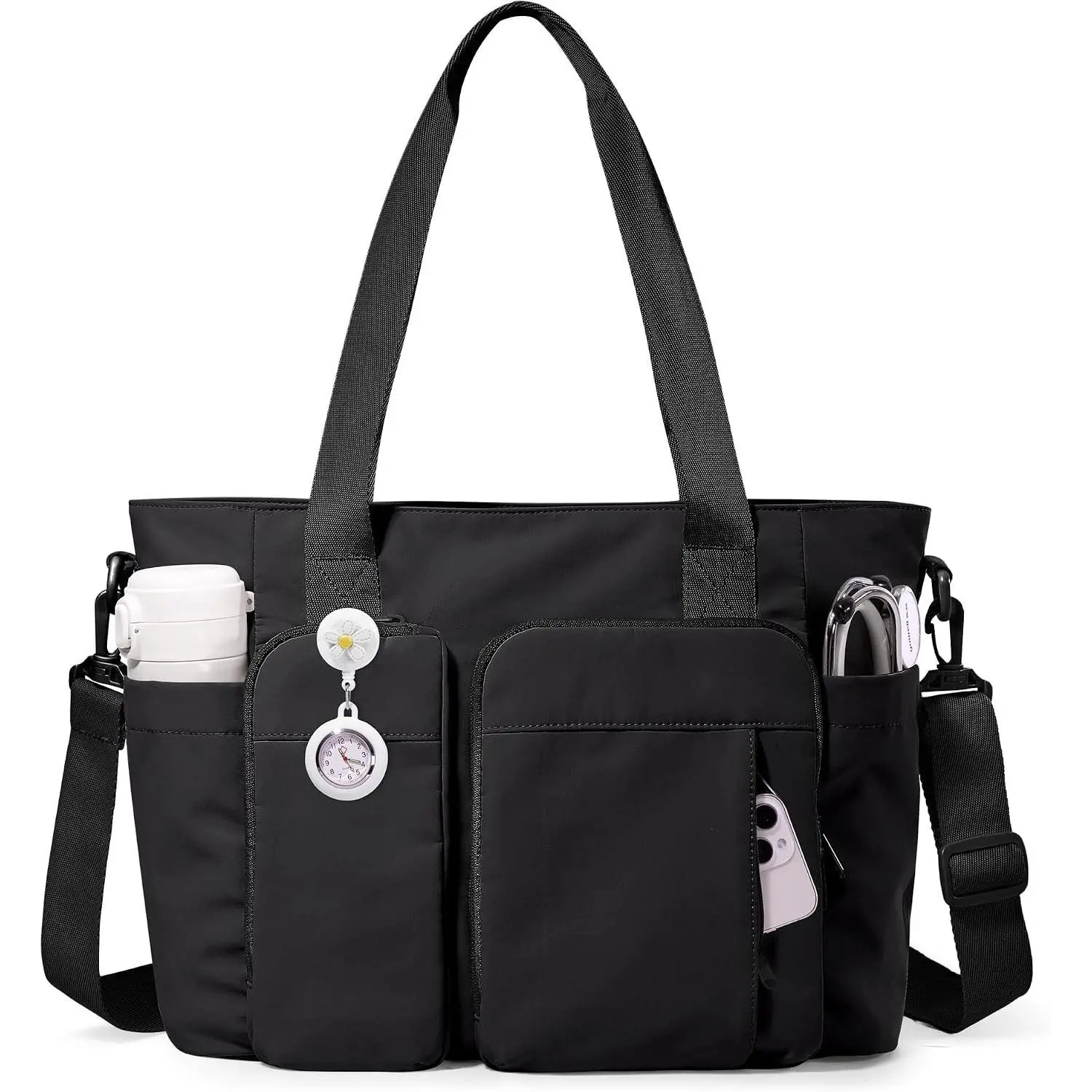 Nurse Tote Bag with Crossbody Strap, 9-Pocket Clinical Bag for Nursing Students