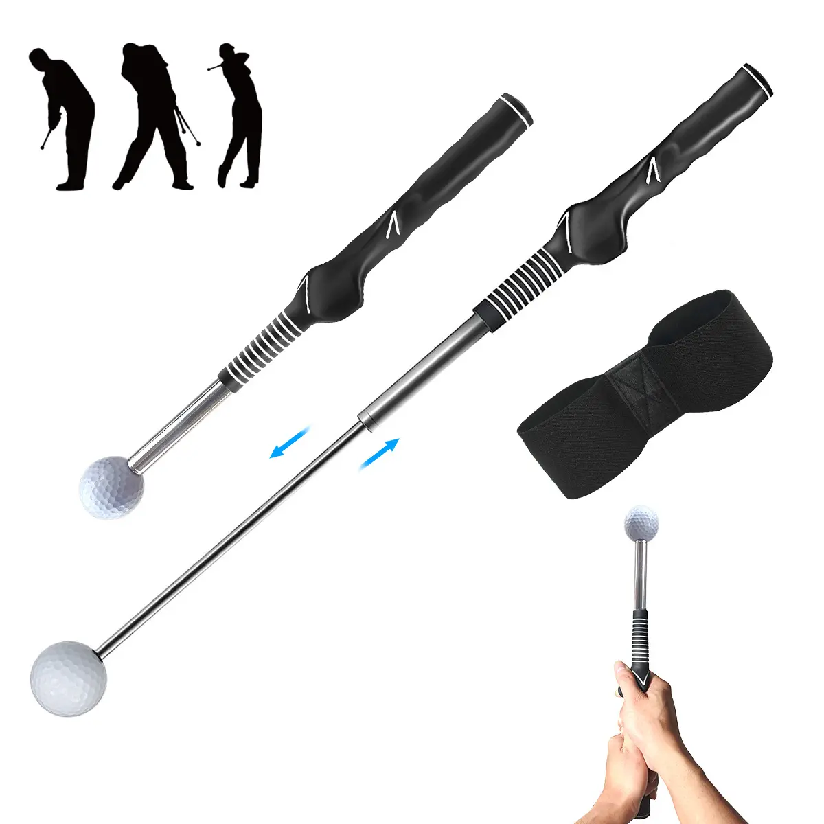 Lefty Golf Grip Training Aid - Retractable Swing Trainer, Audible Rhythm Swing Stick, Impact Training Rod, Golf Swing Corrector, Golf Practice Training Equipment for Swing Posture & Tempo Improvement